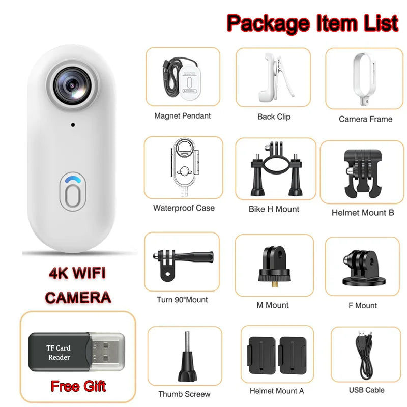 Magnetic 4K Mini Action Camera with WiFi and Waterproof Case