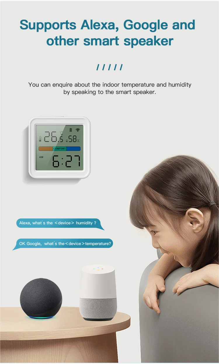 Tuya WIFI Temperature Humidity Sensor Hygrometer Thermometer Smart Home Backlight Smart Life Support Alexa Google Assistant 