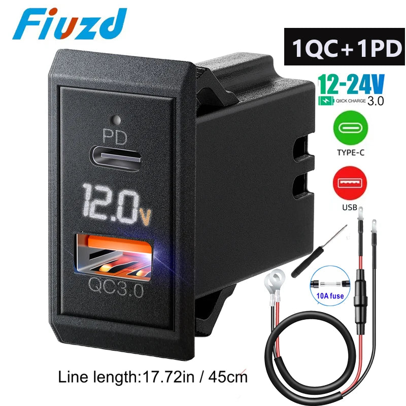 Power Socket 12V 24V USB Outlet 54W Dual PD USB-C Port Quick Charge 3.0 USB Charger Socket for passat b8 b7 b6 b5 accessories