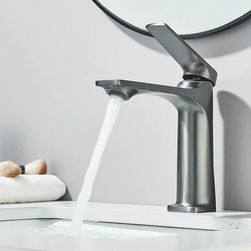 Gun Grey Modern Bathroom Sink Faucet Single Handle Deck Mounted Wash Basin Water Tap Hot And Cold Mixer 
