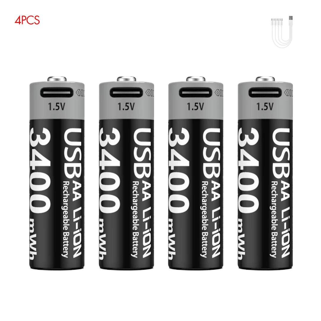 Kuugro USB AA 1.5V 3400mWh Type-C Rechargeable Lithium Battery for Hunting Camera Remote Control Mouse Smart Door Lock Toys