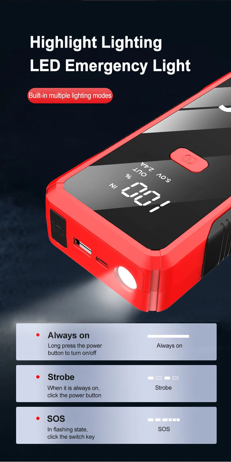EAFC 12V Portable Car Jump Starter Power Bank