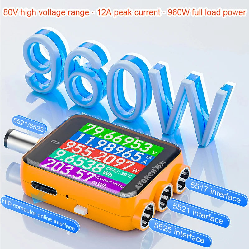 ATORCH D5P Touchscreen-Gleichstromtester DC5.5, DC 4.5-80V 12A, digitaler Voltmeter, Amperemeter, Wattmeter, Batteriekapazitäts- und Leistungsanalysator, Monitor