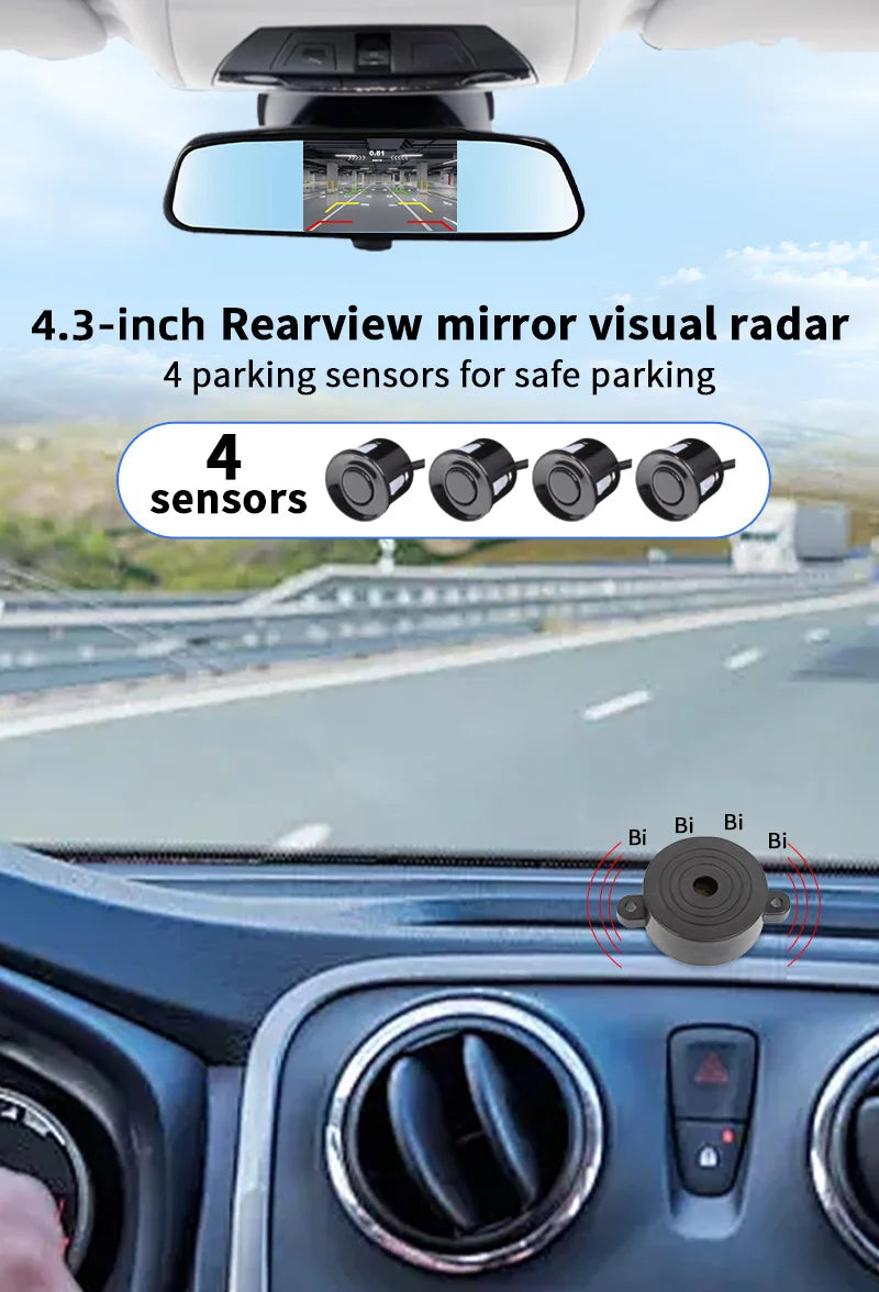 Rearview Mirror Parking Sensor System with 4 Radar Probes