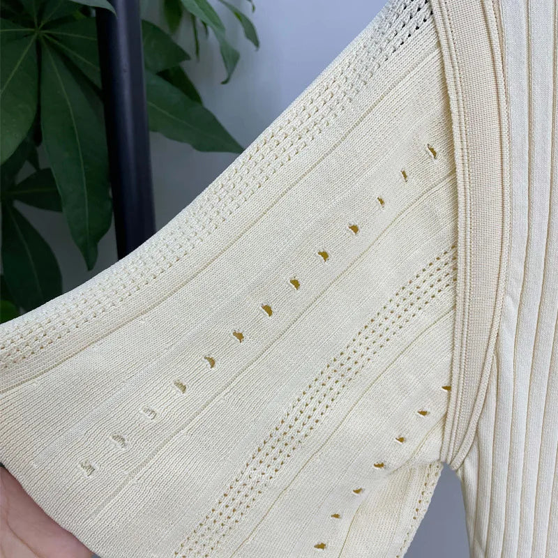 Summer Spring New French Elegant Fragrance High-end Slimming Knitted Mermaid Dress Hollow Slimming Fish Tail Knit Dress 