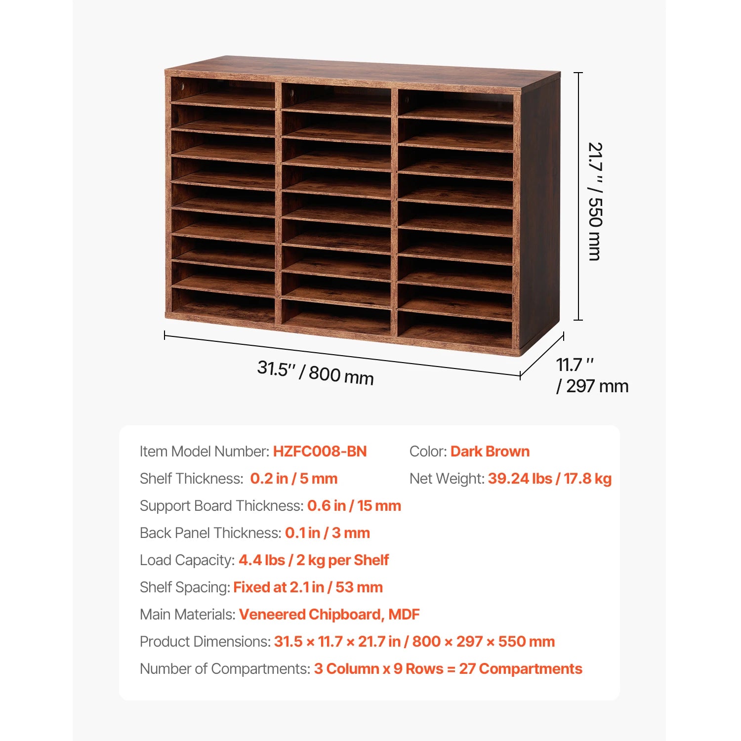 Wood Literature Organizer Mail Sorter for Office, Home, Classroom