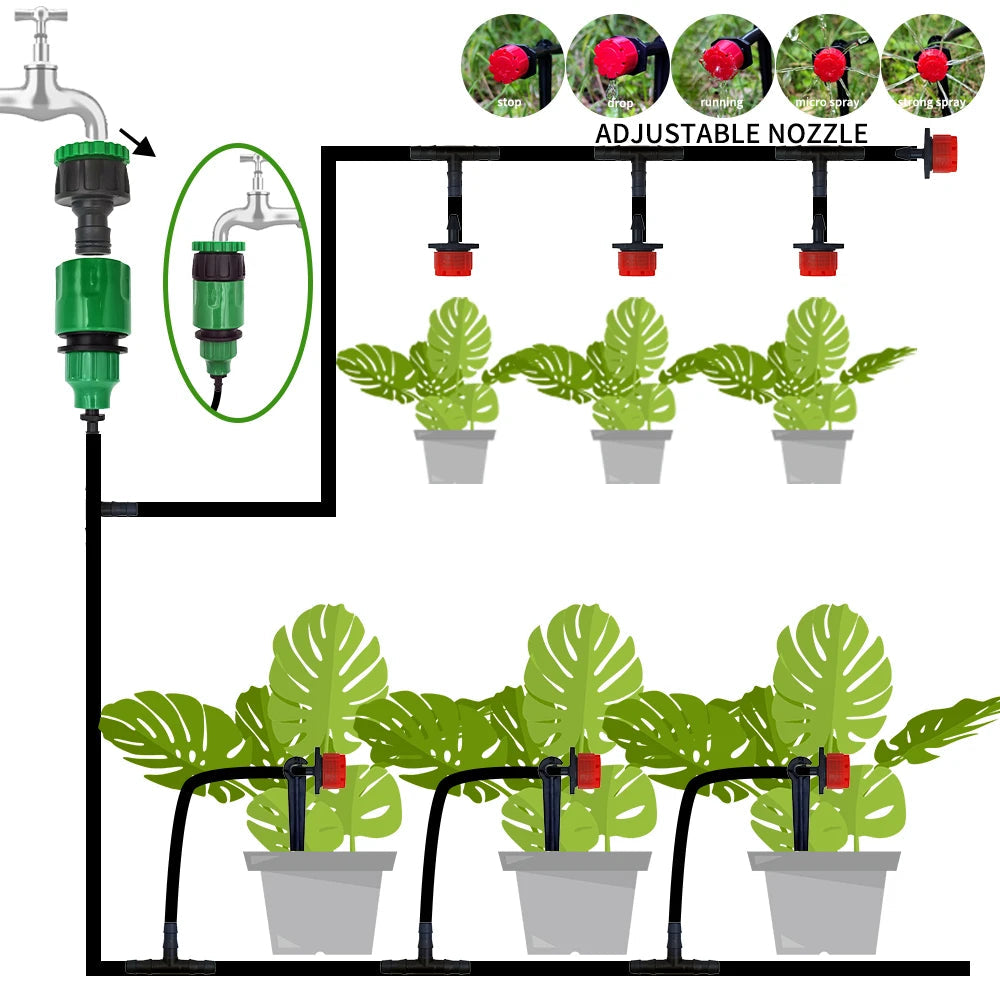 Micro Drip Irrigation System Portable 20M Automatic Watering with Adjustable Drippers Misting Watering Kits Garden Hose 