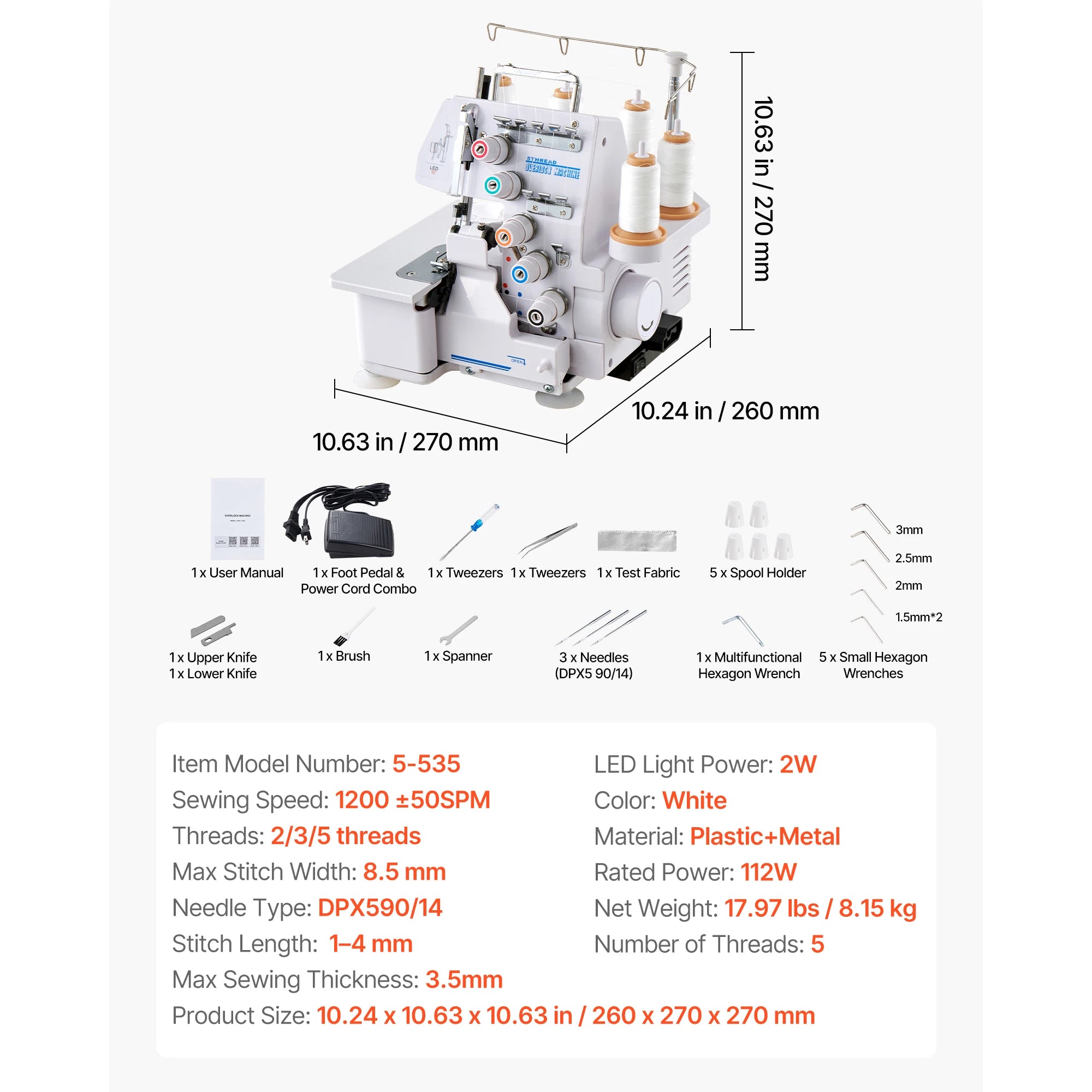 Overlock varrógép 1250 SPM 2-3-4 szálas differenciál adagolással