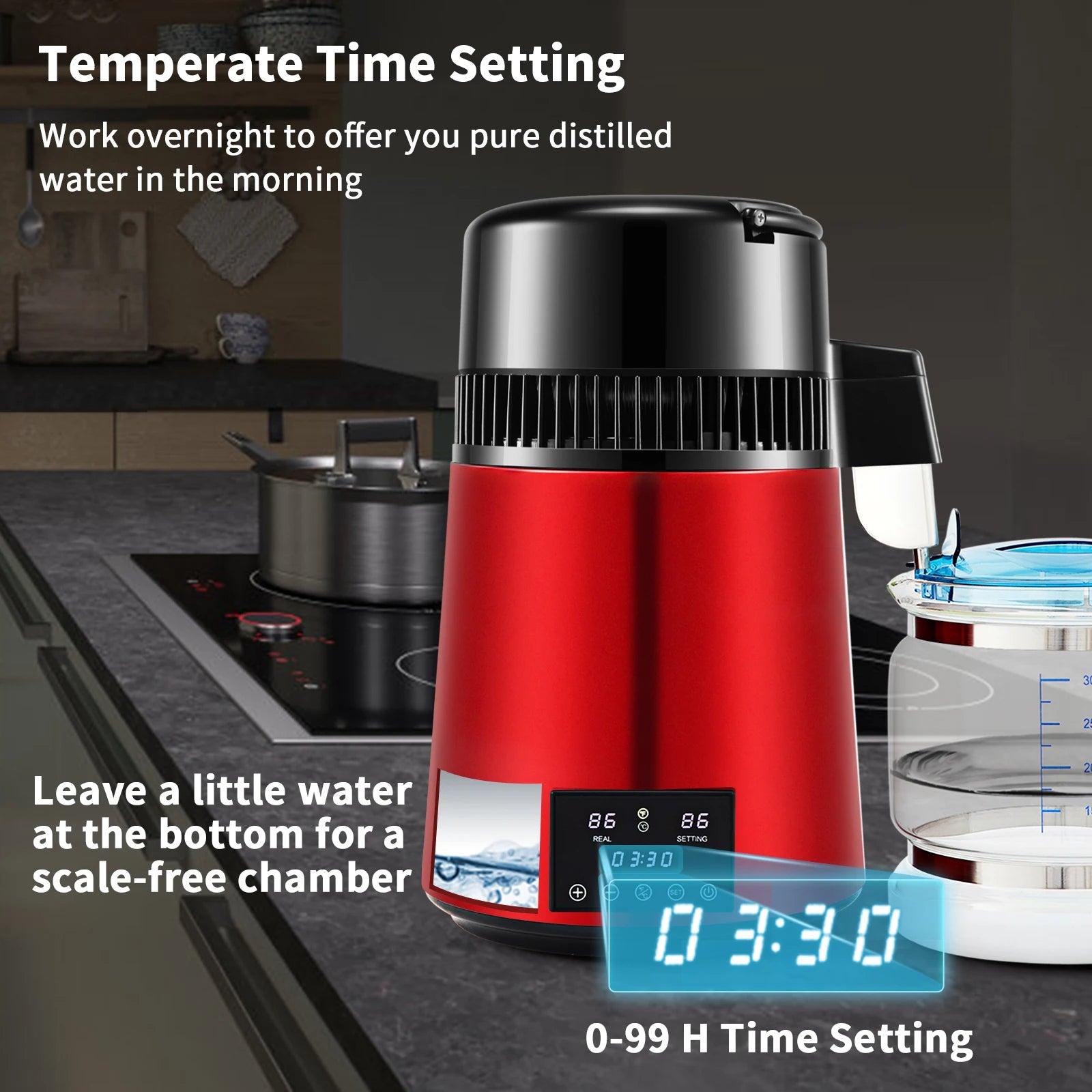 Destilator vode 1,1 Gal 750W s tajmerom i dvostrukim prikazom temperature