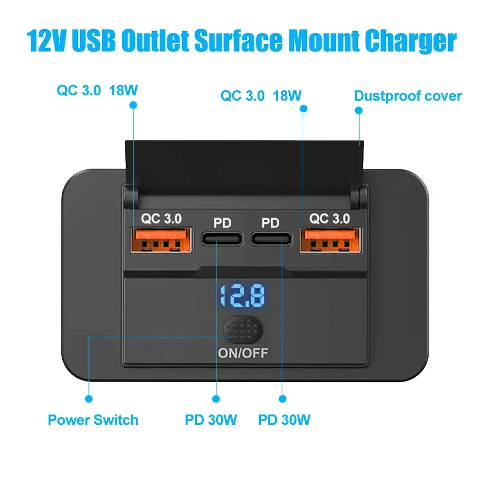 USB punjač za vozila za nadžbuknu montažu, 12V / 24V