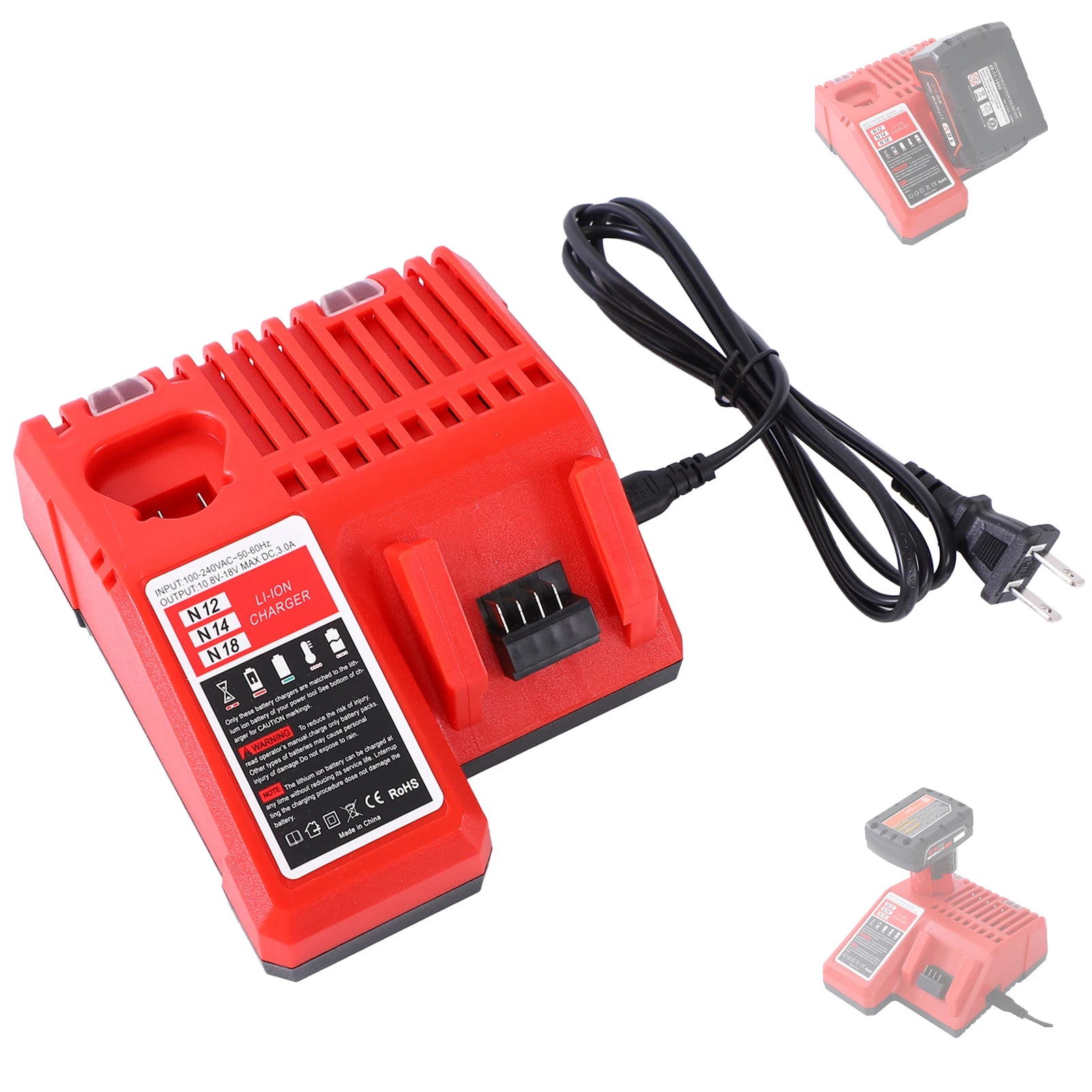 Replacement for Mi-lwaukee3.0A 12V and 18V Lithium-Ion Multi-Volatge Rapid Battery Charger, Compatible with Mi-lwaukee 12V and 18V Lithium Battery Packs