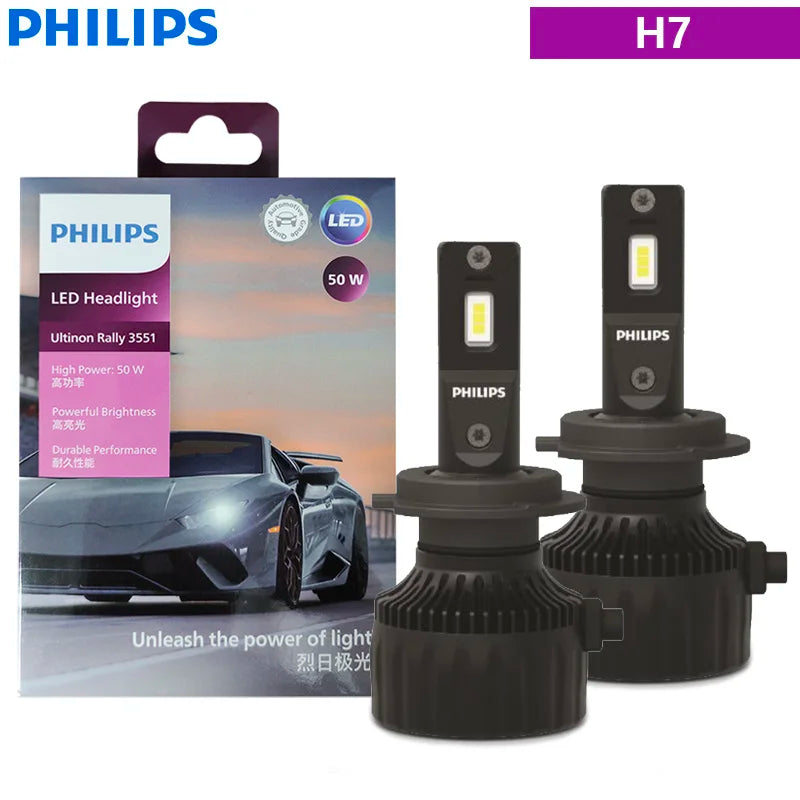 Philips LED H4 H7 H11 Ultinon Rally 3551 9005 9006 9012 Świetlówka samochodowa 100W 9000LM 6500K Biała Wysoka jasność LED Lampy samochodowe