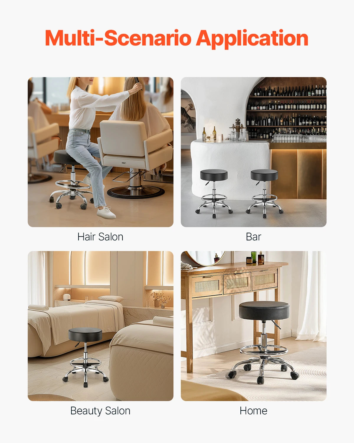 Rolling Stool Chair with Wheels 450 lb Capacity Adjustable Height