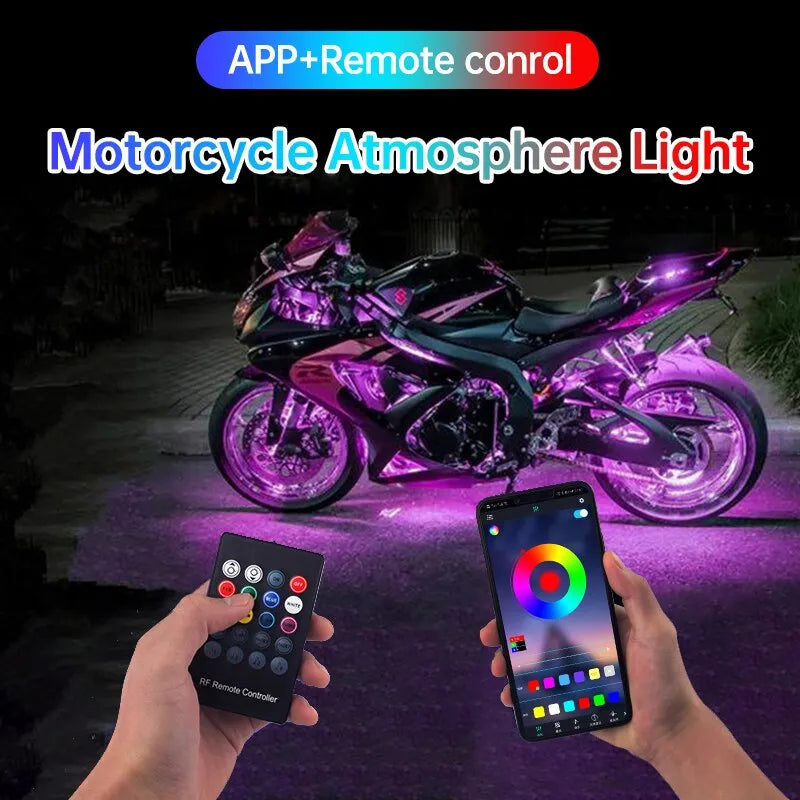 APP LED Motorcycle Car Atmosphere Foot Light Remote Control Flexible Waterproof Sound 12V Moto Decorative Ambient Lamp Strip