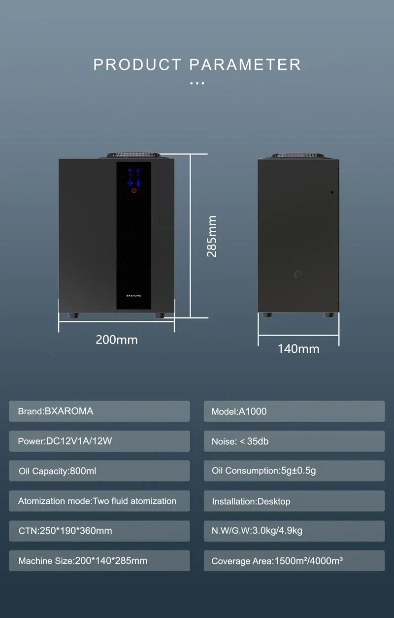 Inteligentny dyfuzor zapachowy HVAC o zasięgu 4000 m³, sterowany aplikacją, system olejowy