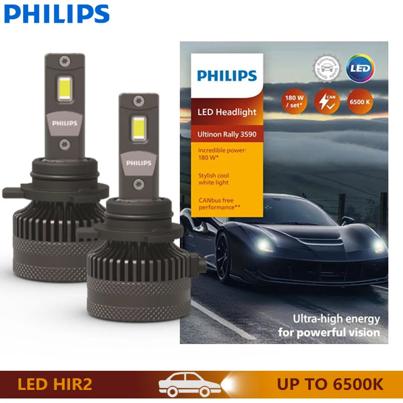Philips Ultinon Rally 3590 H1 H4 H7 Auto LED-Scheinwerfer H8 H11 H16 HB3 HB4 HIR2 180W 15000LM Hochleistung 6500K Kaltweiß Beleuchtung