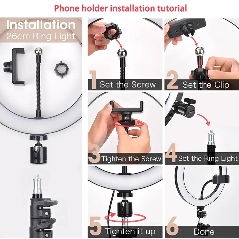 6/10/12 Inch LED Selfie Ring Light Dimmable Photography LED Fill Lamp Tripod With Remote Control For Phone Video Live Recording