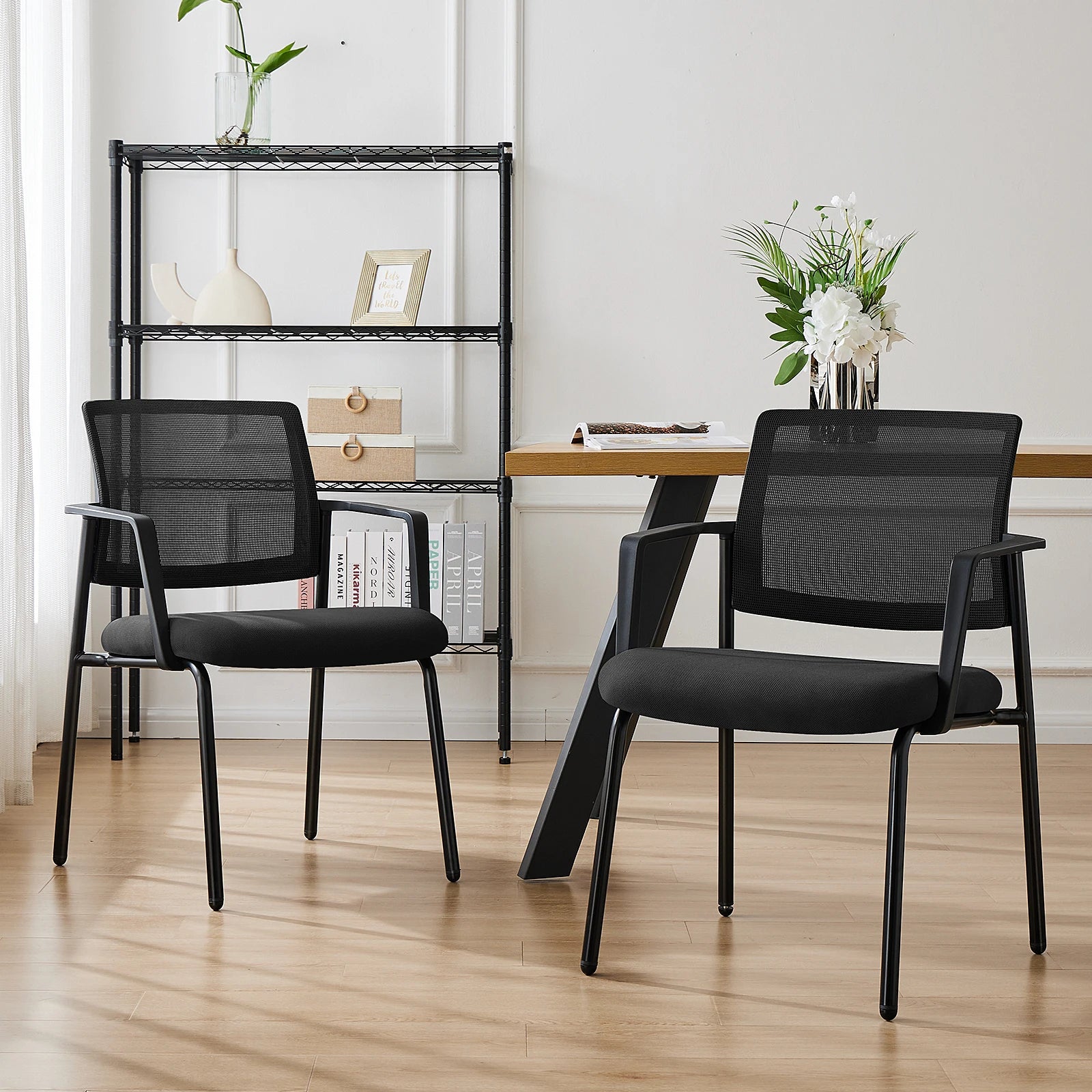 Mesh Back Stacking Office Chairs Set of 2 with Arms