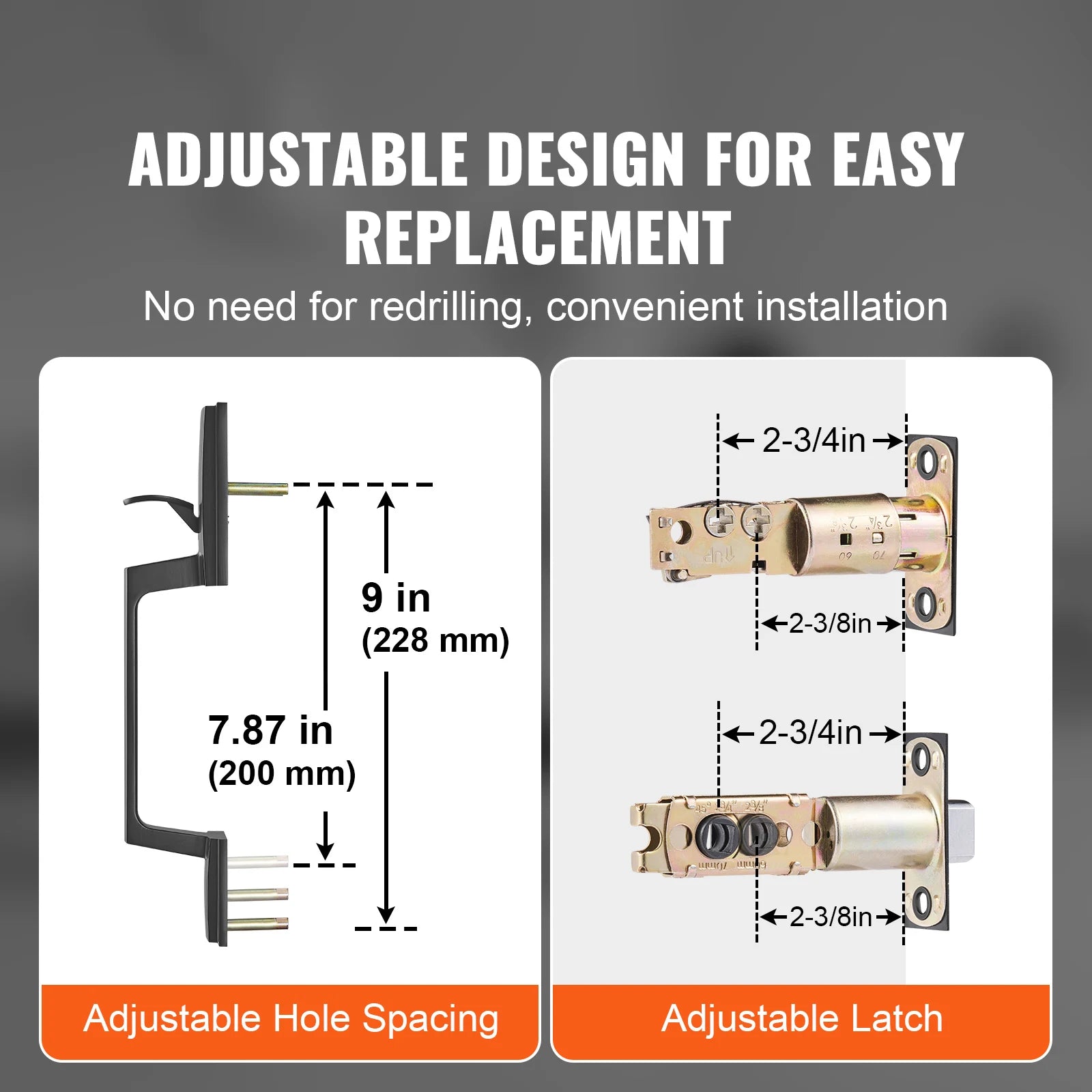 Matte Black Front Door Handle Set with Reversible Lever & Lock