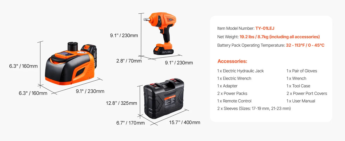 Kit cric elettrico 5T con chiave a impulsi, LED e telecomando