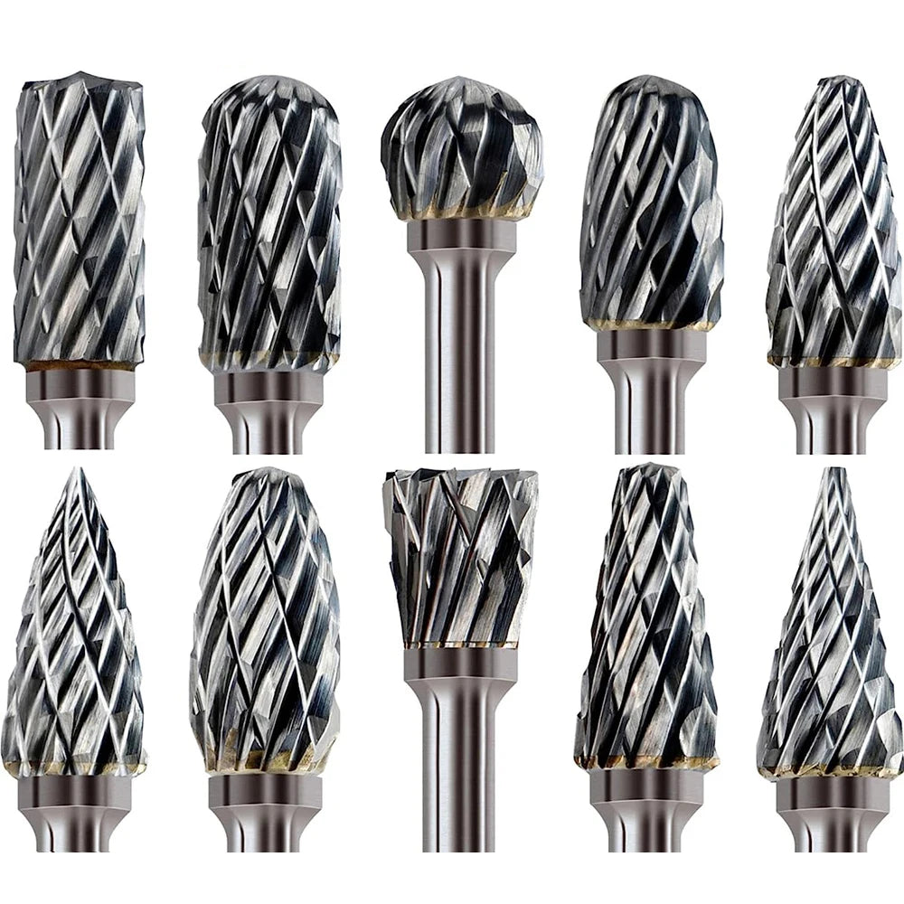 Ten-Piece Carbide Rotary Burr Set - 1/8-Inch Shank