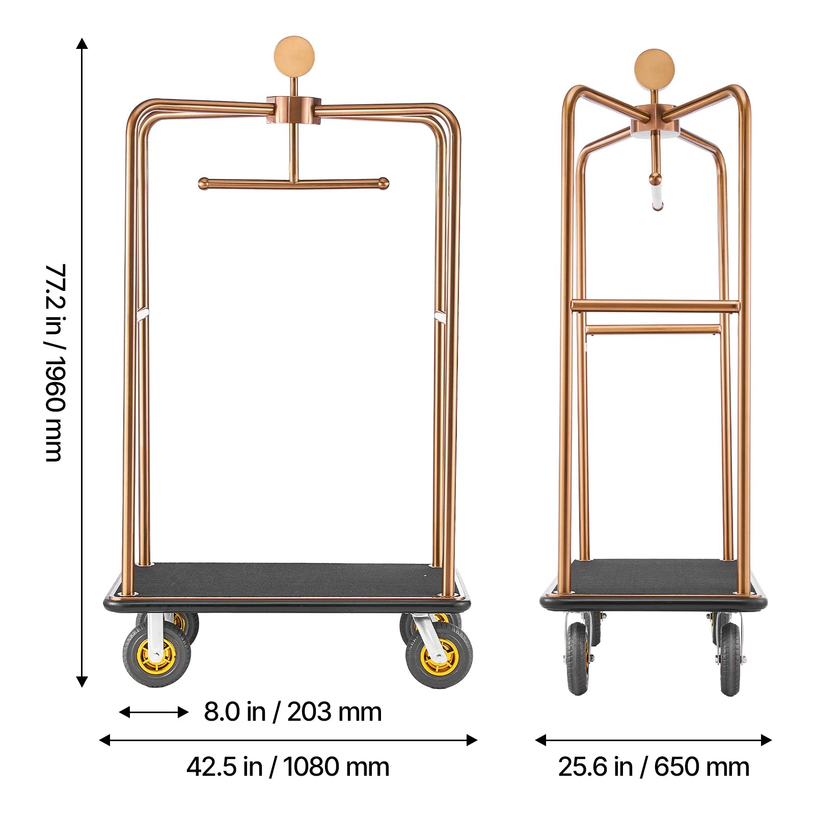 SucceBuy 1200 lbs Hotel Luggage Bellman Cart with 8in Wheels Solid Commercial Luggage Carrier Rolling Trolley for Hotels Resorts
