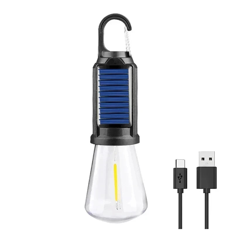 Solar Camping Lamp Bulb with Hanging Hook, 3 Warm Modes