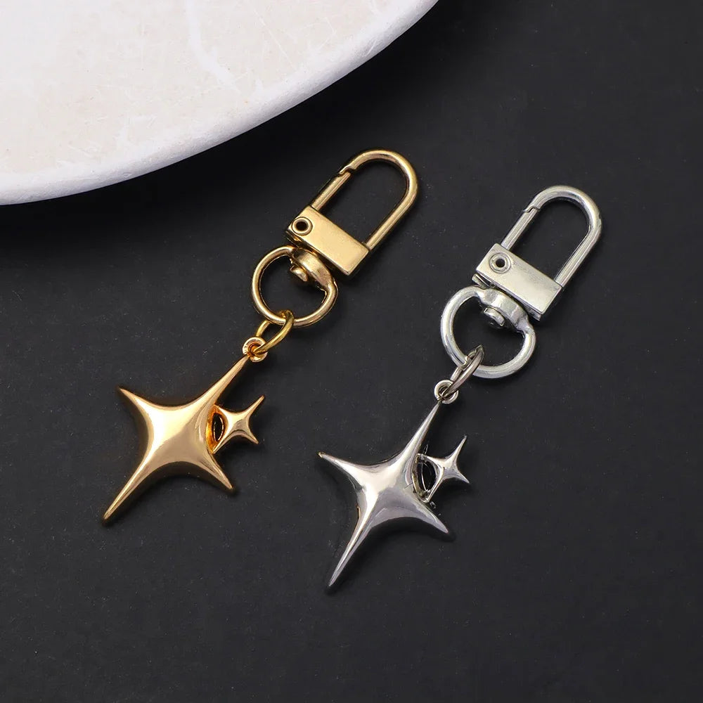 Silver Star Moon Metal Keychain