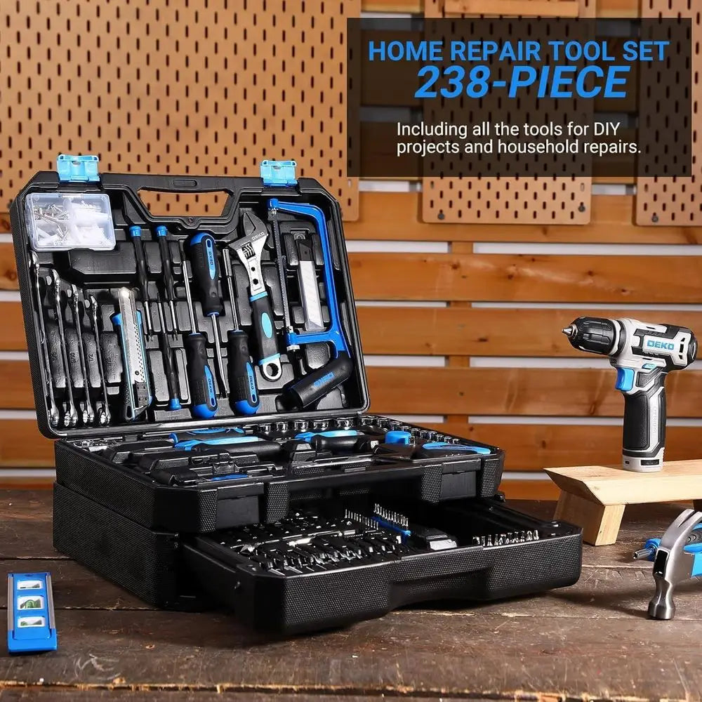 238-Piece 12V Cordless Drill Kit and Home Repair Tool Set