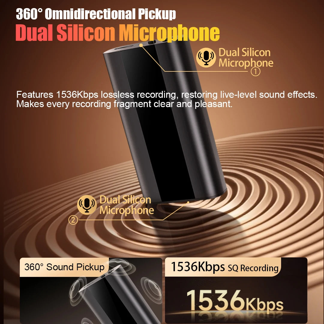 Smart Voice Recorder 360° Omnidirectional Pickup, Timing Recording, Magnetic Fixation, Compatible with Phone/Computer 64GB