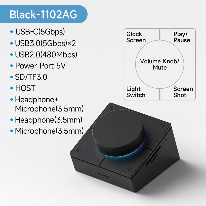 USB-C stolní hub s nastavitelným objímkou hlasitosti