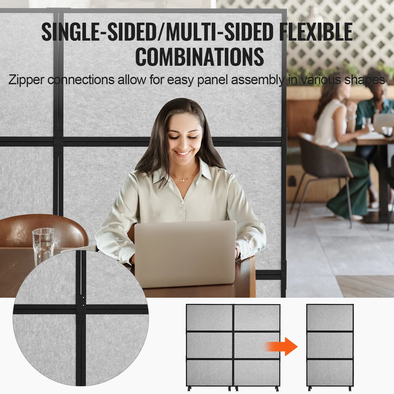 SucceBuy Office Divider 2 Panel Office Partition Freestanding Office Divider Wall Partition & Privacy Divider Reduce loud Noise