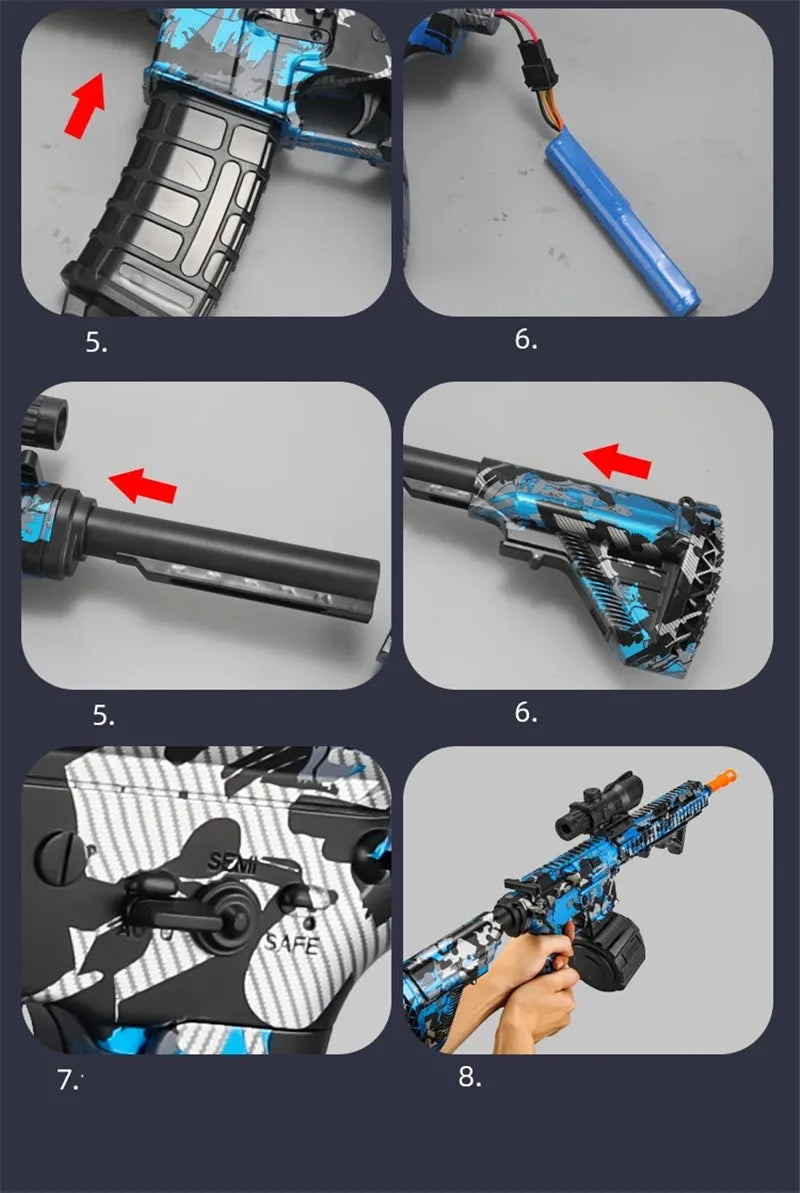 M416 Toy Gun 7.4V High-speed Burst Gel Ball With Orange Plug And Double Magazine For Outdoor Interactive Parent-child Games. 