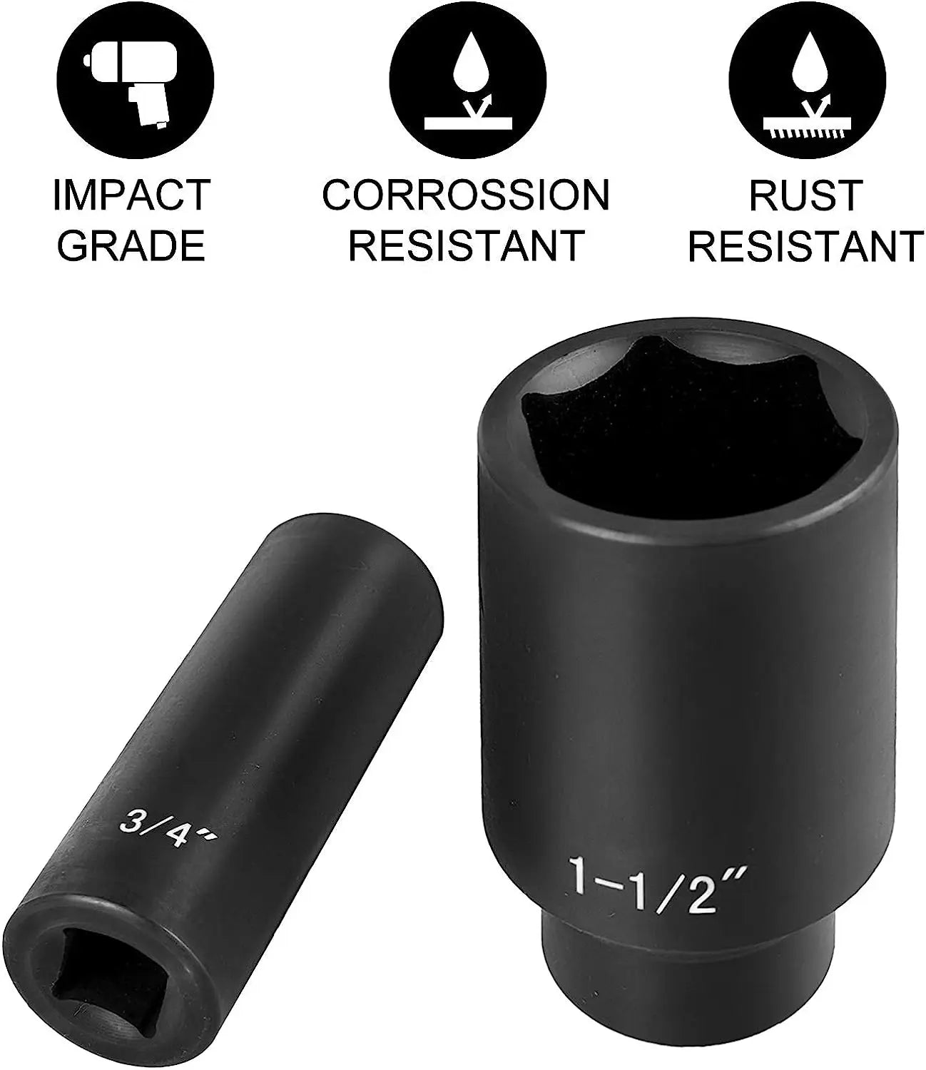 19-Piece 1/2" Drive Impact Socket Set Deep 6-Point SAE Sizes