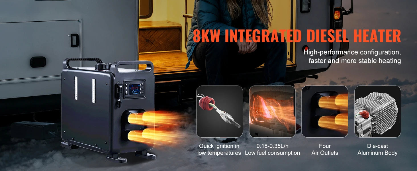 8kW Diesel Air Heater with Bluetooth Control for RVs, Vehicles & Garage