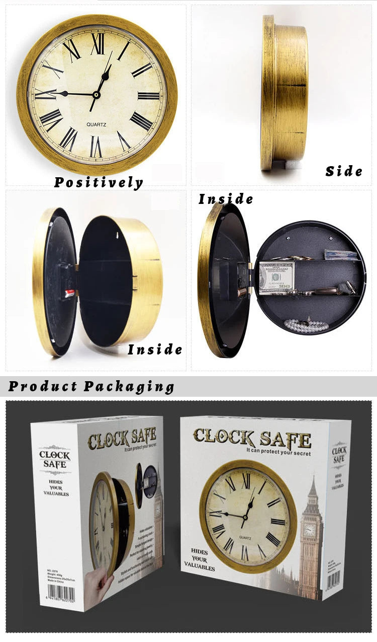 Horloge murale cachée avec coffre-fort et rangement secret pour argent liquide et objets de valeur