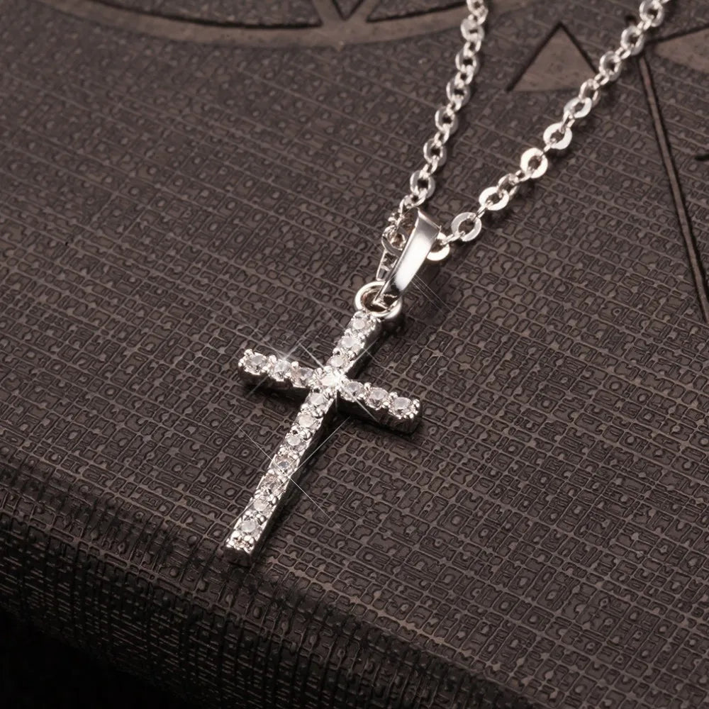 Cross Pendant Rhinestone Inlay Adjustable Necklaces Women Solid Color Solid Color Summer Pendant Necklace Jewellery Women 