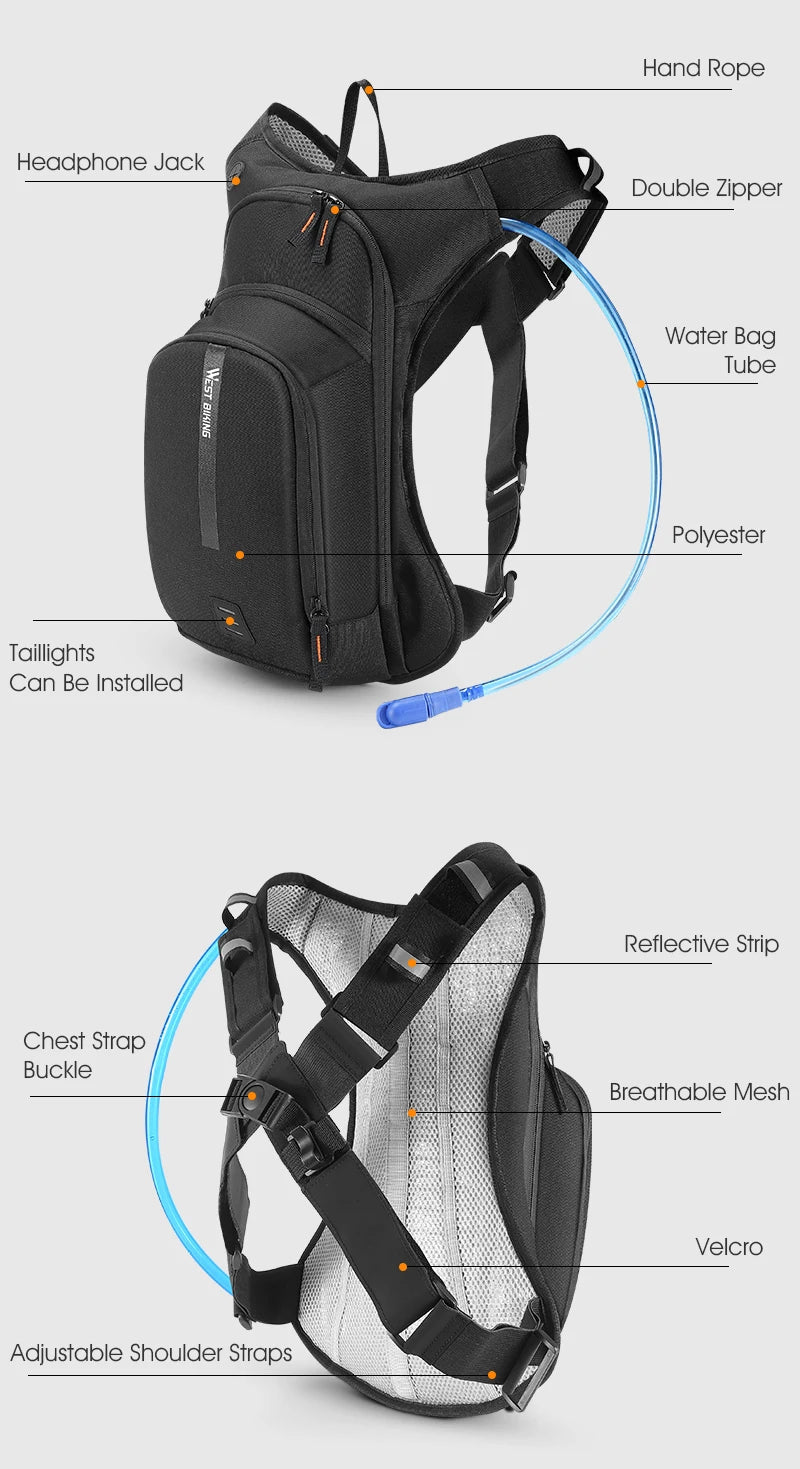 WEST BIKING Hidratacijski ruksak za biciklizam — 10 L