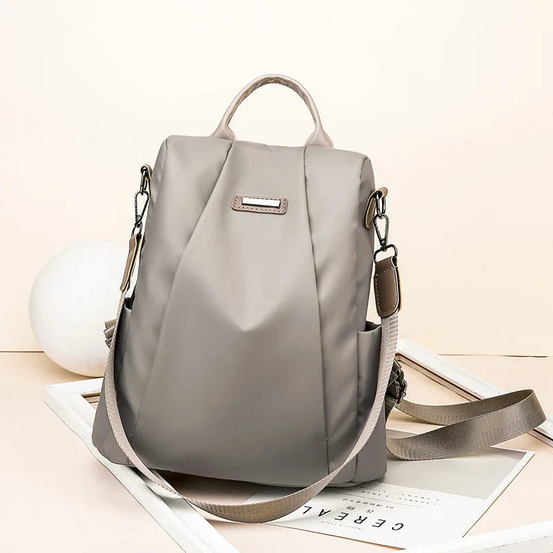 Nylon Backpack with Multiple Pockets, Black or Khaki