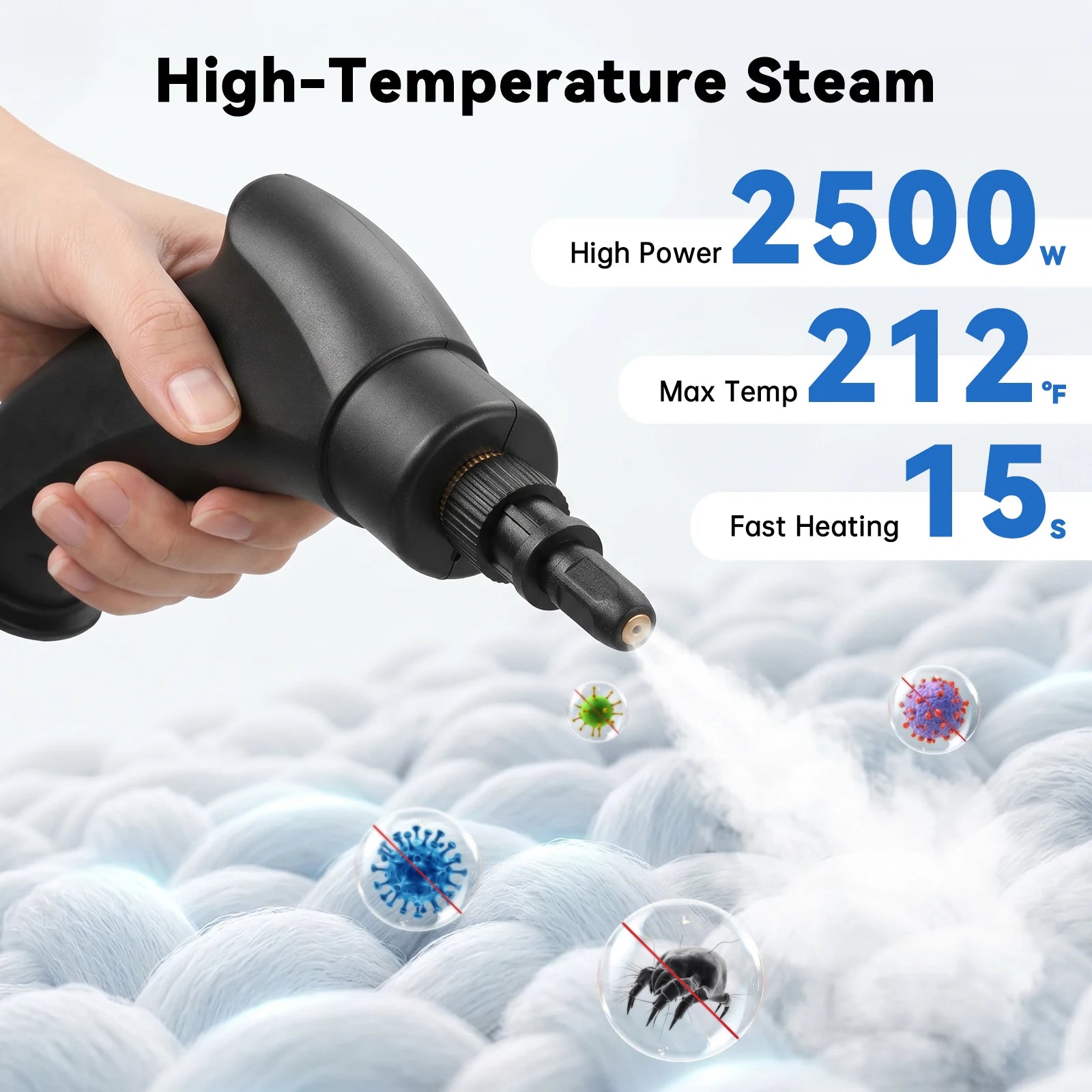 2500W Handheld Steam Cleaner with 1200ml Tank and Accessories