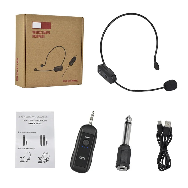 2.4G trådløs mikrofon til stemmeforstærker, headset med high fidelity, smart støjreduktion, plug and play, til karaokehøjttaler og mikrofon