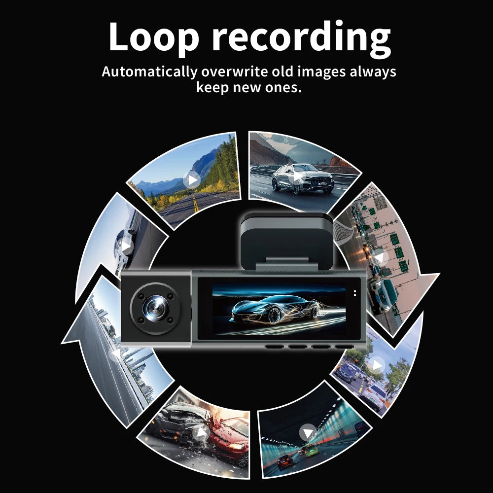 1080P 3-Way WiFi Dash Cam Front Inside Rear with Night Vision