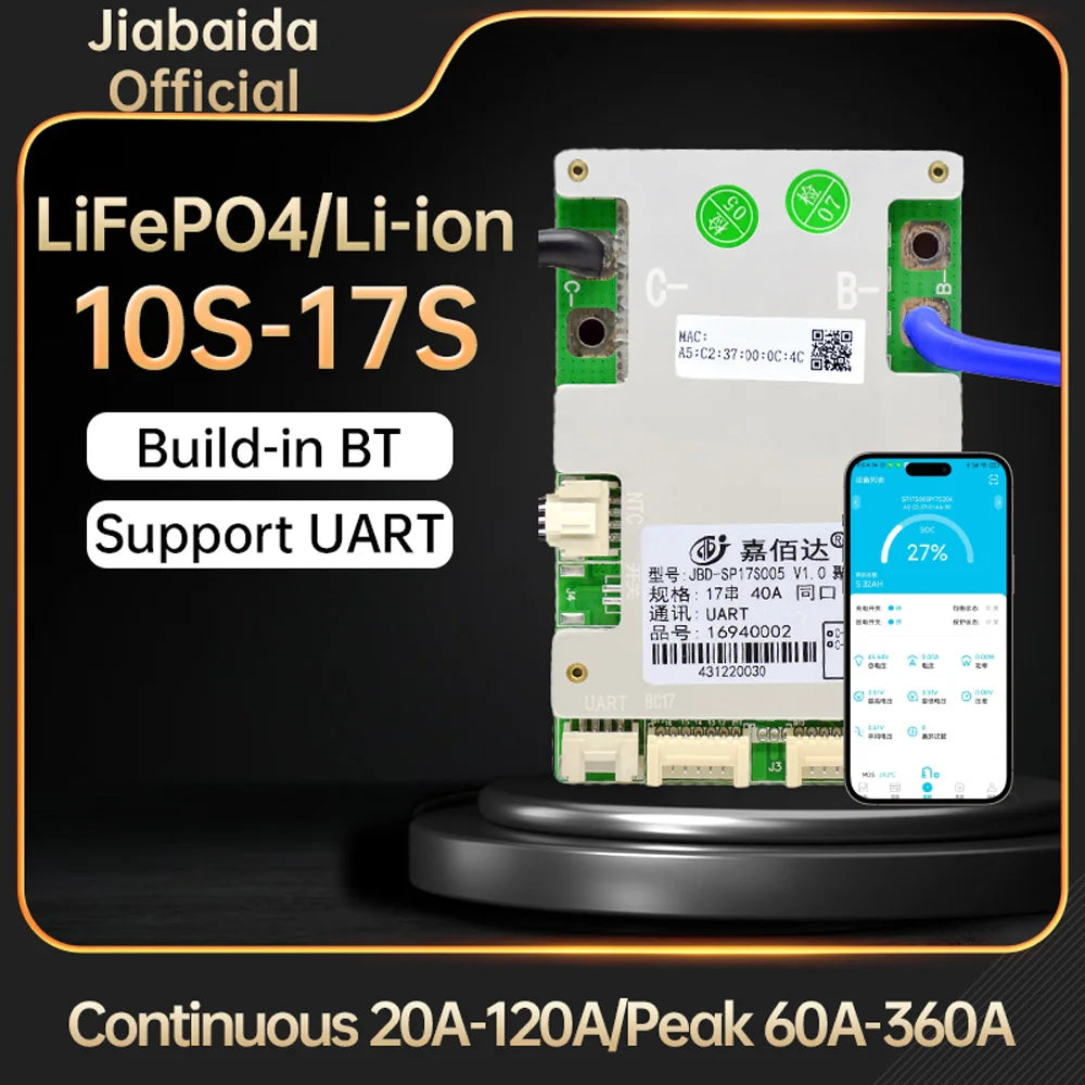 BMS intelligent JBD SP17S005 avec Bluetooth, 10S–17S