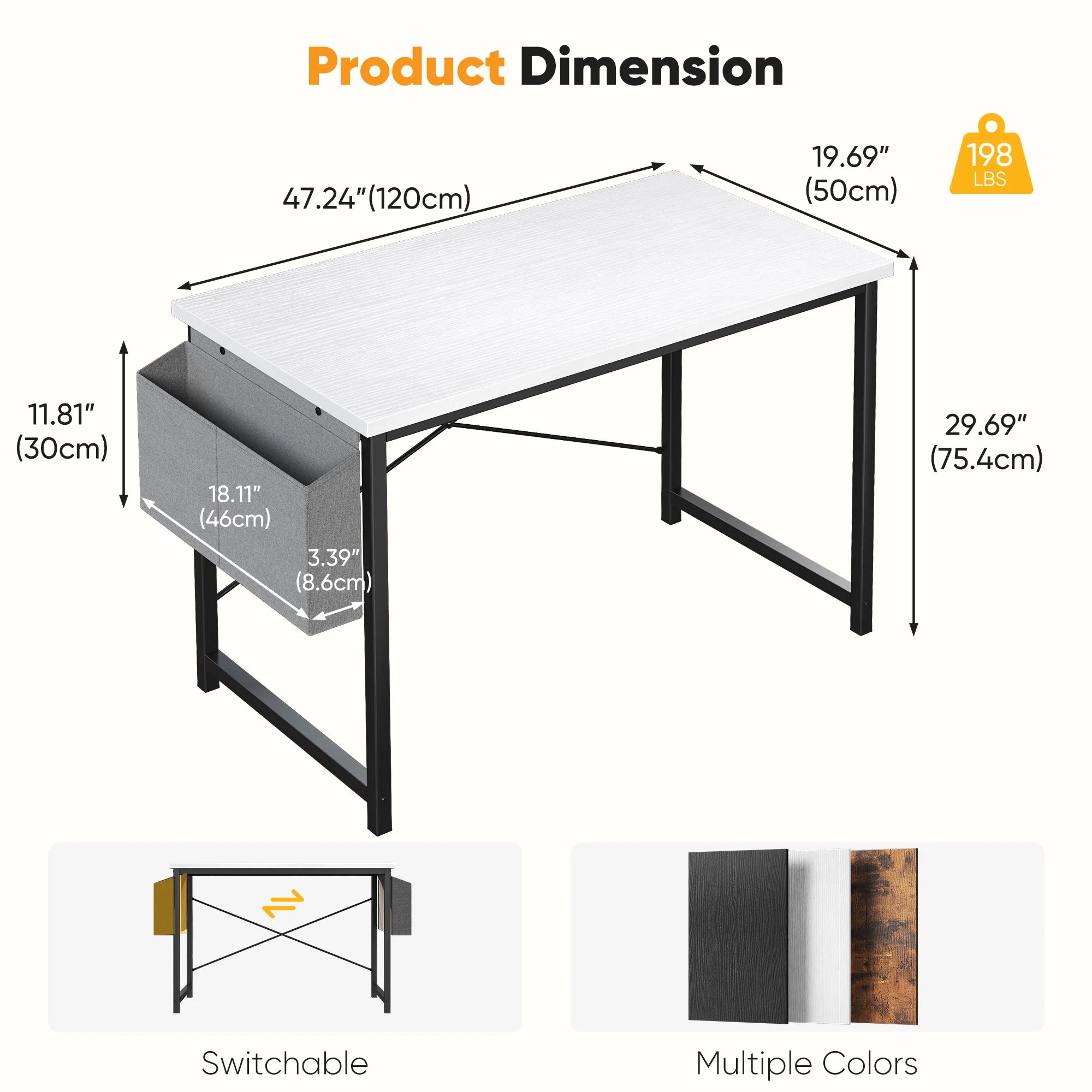Computer Desk 31–55 Inch Writing & Gaming Table with Side Storage Bag