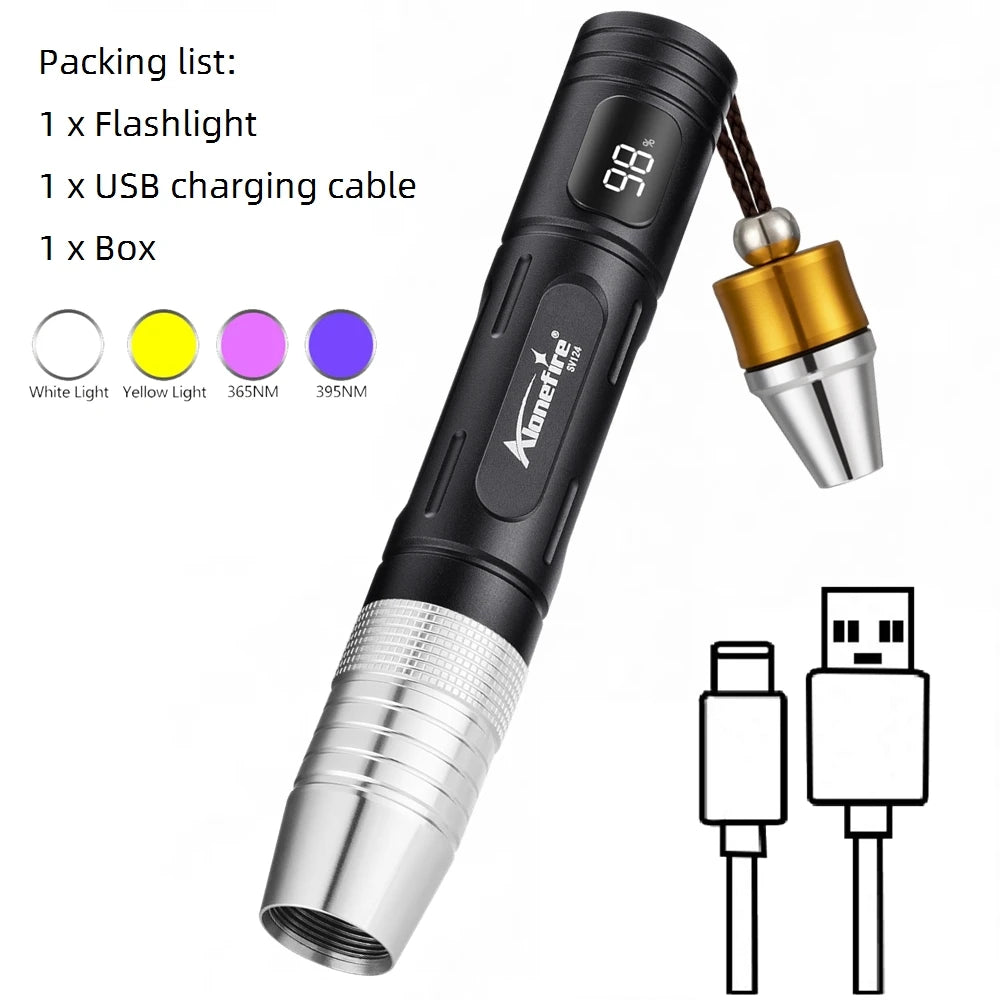 4-v-1 detektor nefritu, svetlo UV 365 nm, nabíjateľná baterka