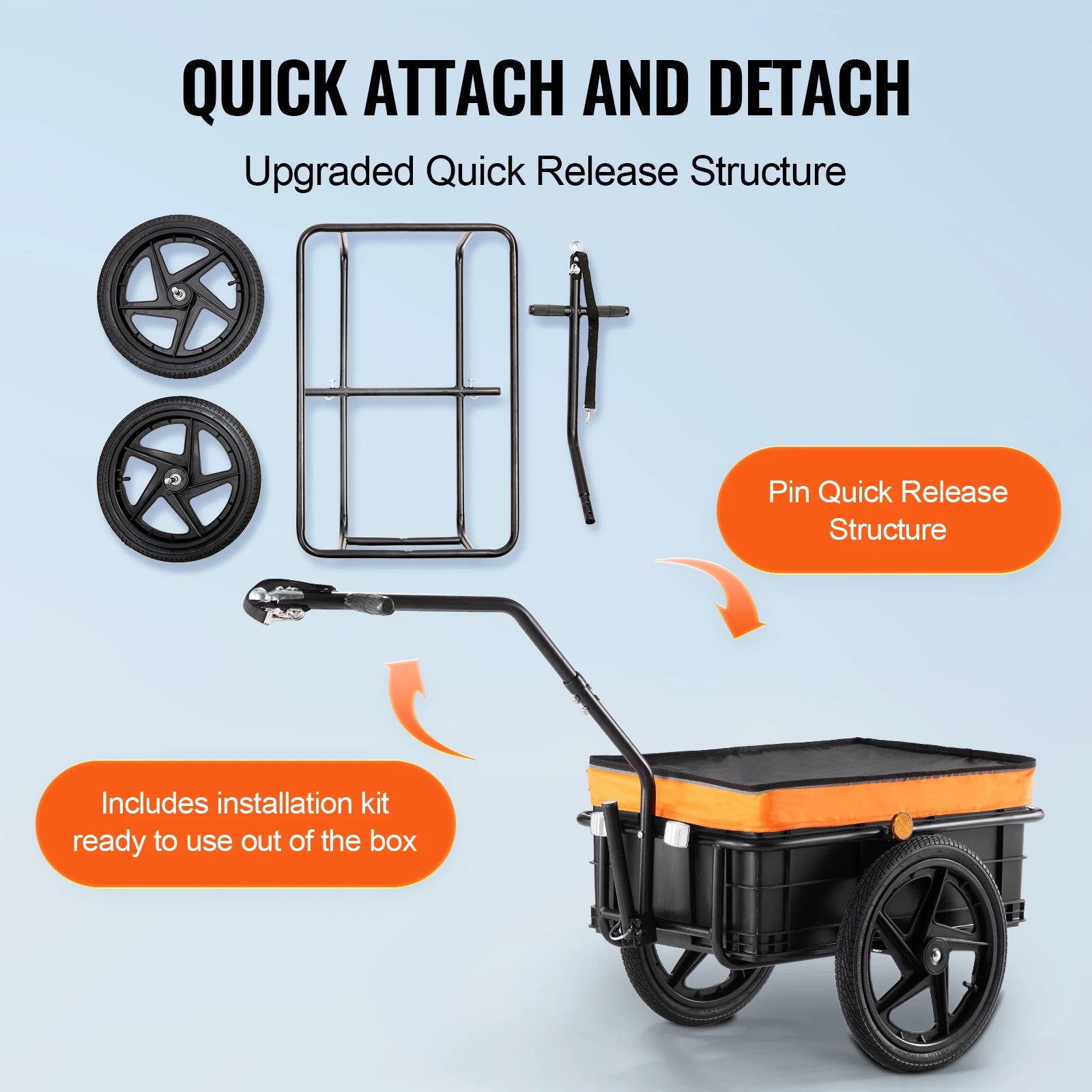 Bike Cargo Trailer 88 lbs Capacity Foldable Wagon with 16" Wheels