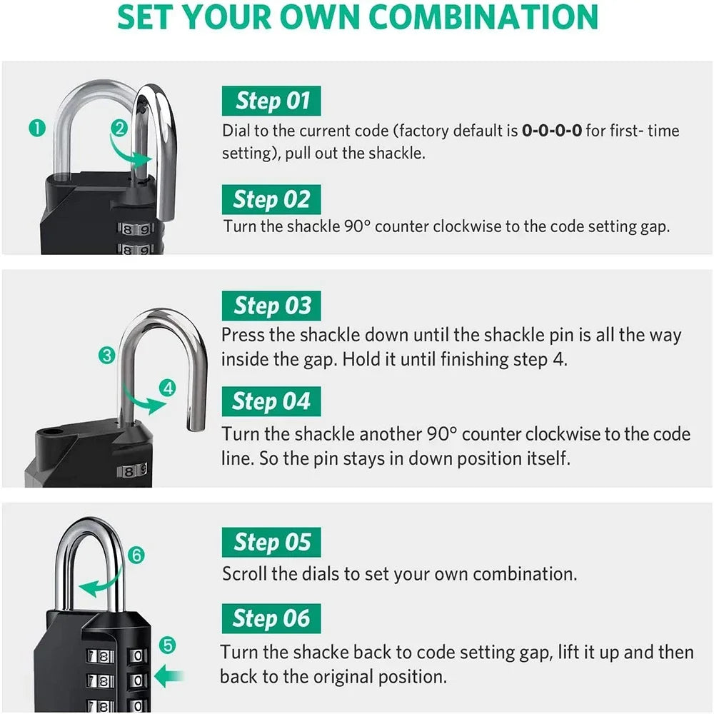 1pc Combination Lock Resettable 4 Digit Padlock with Combination Waterproof and Heavy Duty Combination Padlock Outdoor 