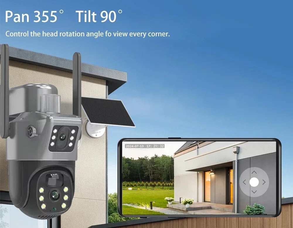 8MP Outdoor PTZ Security Camera Solar WiFi Dual Lens