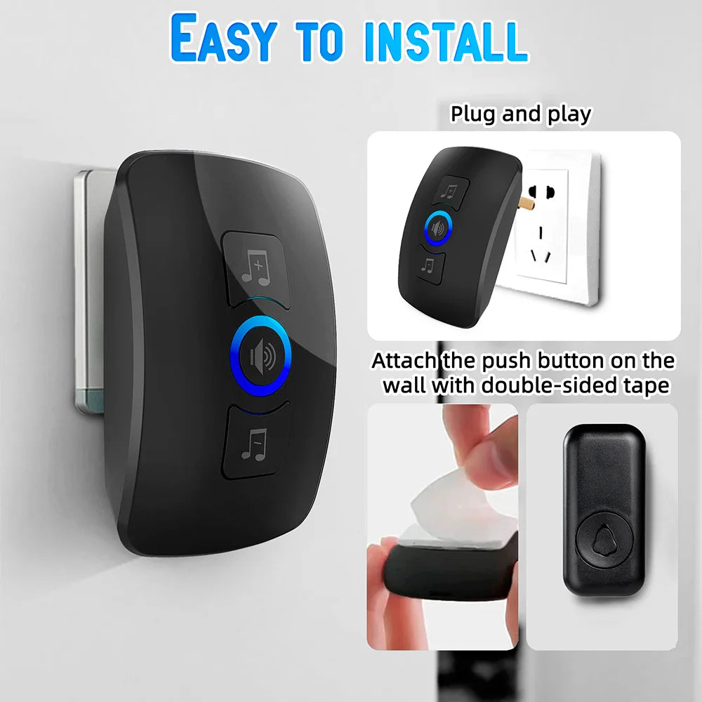 Wireless Doorbell with 60 Chimes, 500ft Range, Waterproof Button