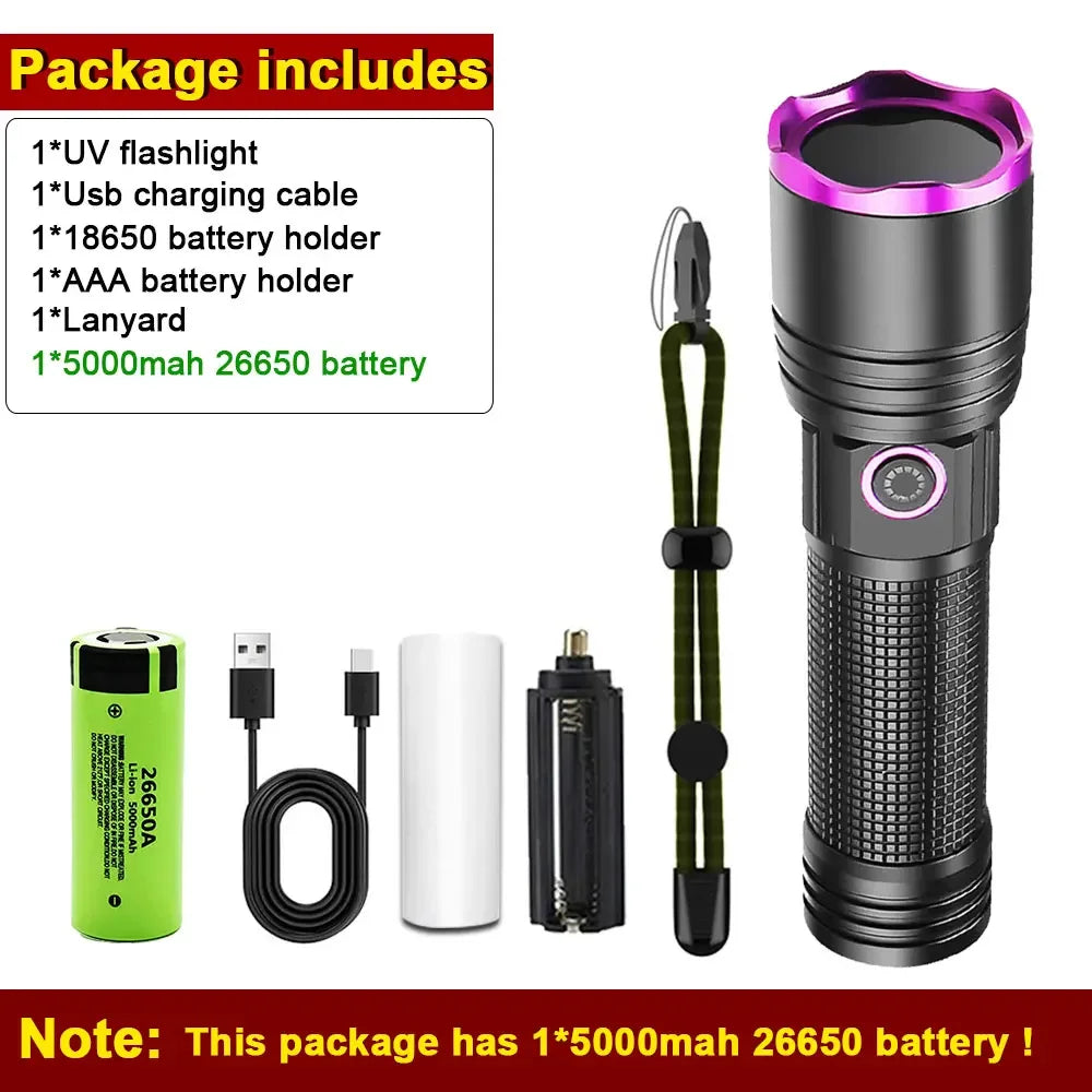 365nm Rechargeable UV Flashlight - Battery Options